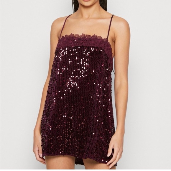Free People Burgundy Sequin Mini Dress - Picture 5 of 12